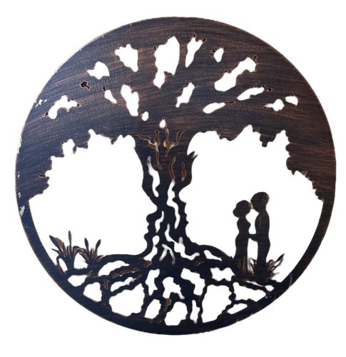 Életfa, fém fali dekoráció, 60x60cm, bronz/fekete
